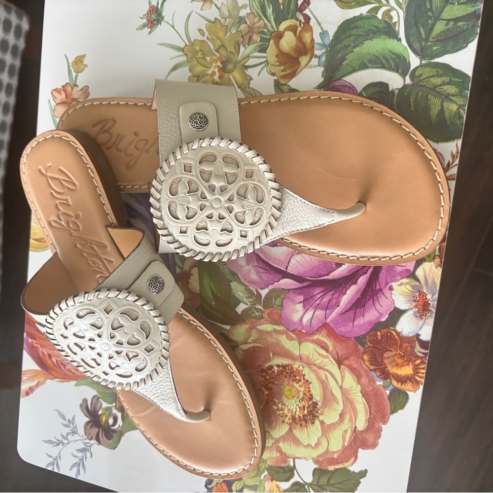 Brighton Tan and Cream Sandals with Medallion Design